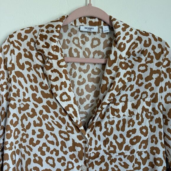 Van Winkle & Co Boho Brown Leopard Satin Wide Leg Pajama Set Large Animal Print - Picture 5 of 12